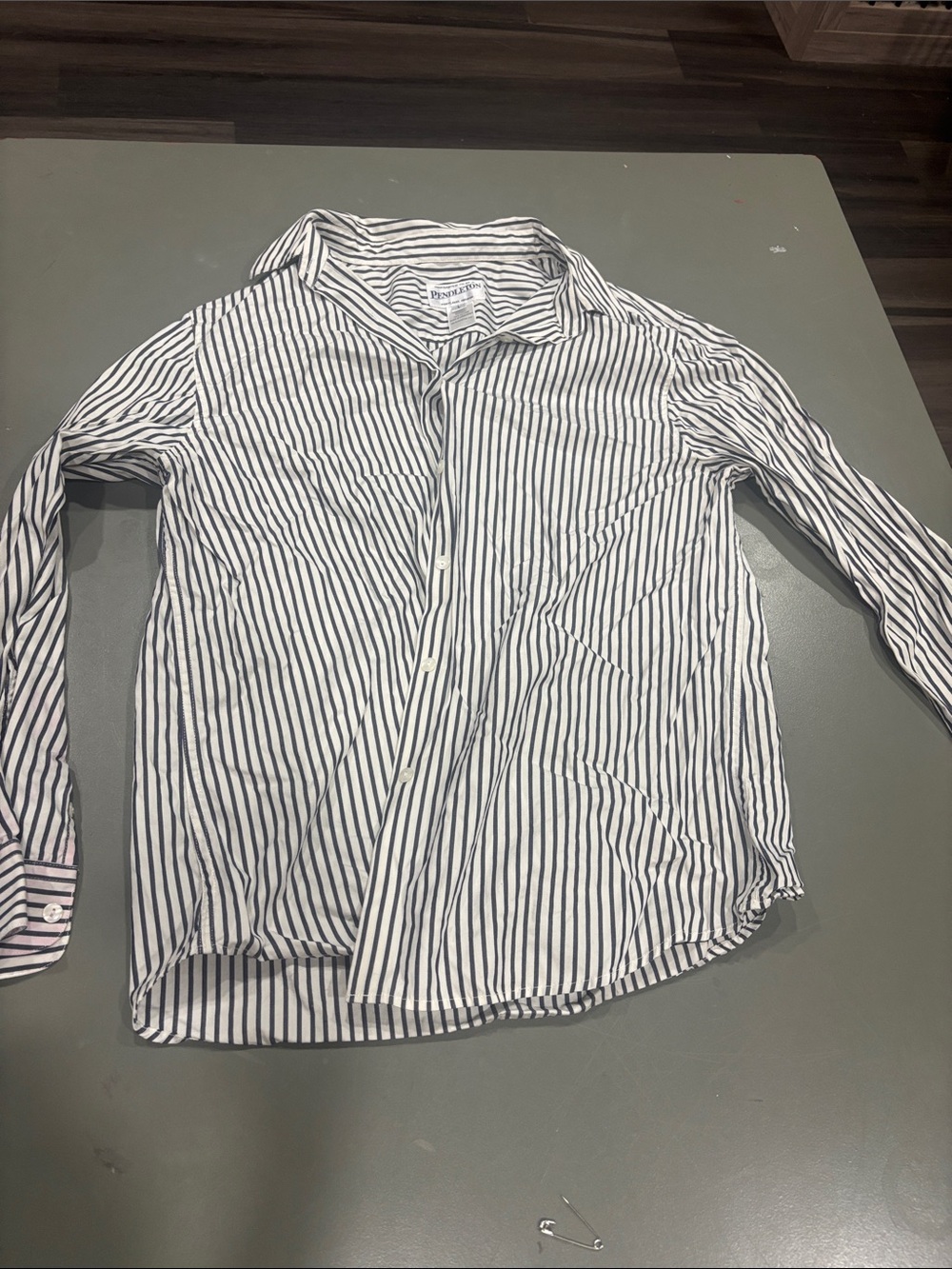 Pendleton White and Black Vertical Stripe Button-Up Shirt